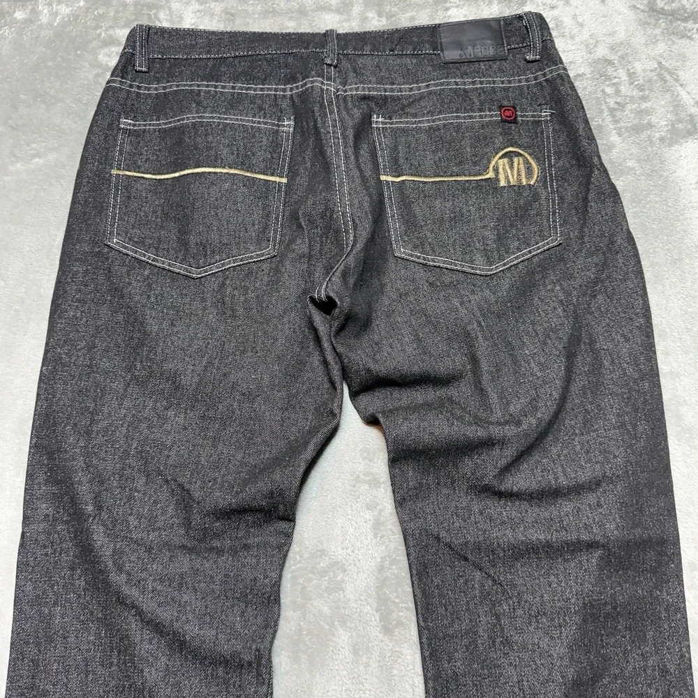 Mecca Jeans Mens 38x32 Black Denim Embroidered Pocket Baggy Y2K Hip Hop
